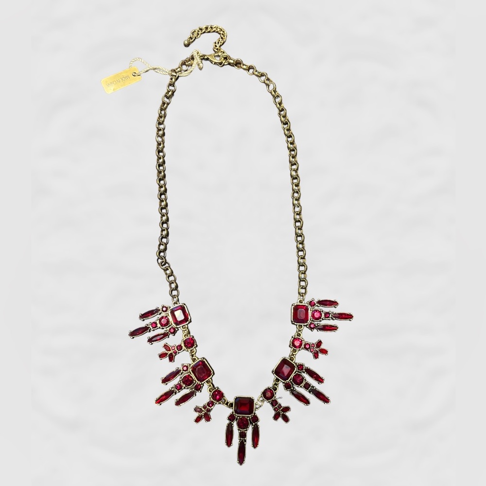 NWT Iman Goldtone Necklace with Red Cabochon Settings - 26 Inches